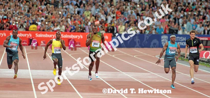 Usain Bolt, 100 metres,  2013 IAAF Diamond League, Sainsbury's Anniversary Games, Queen Elizabeth Olympic Park, London.